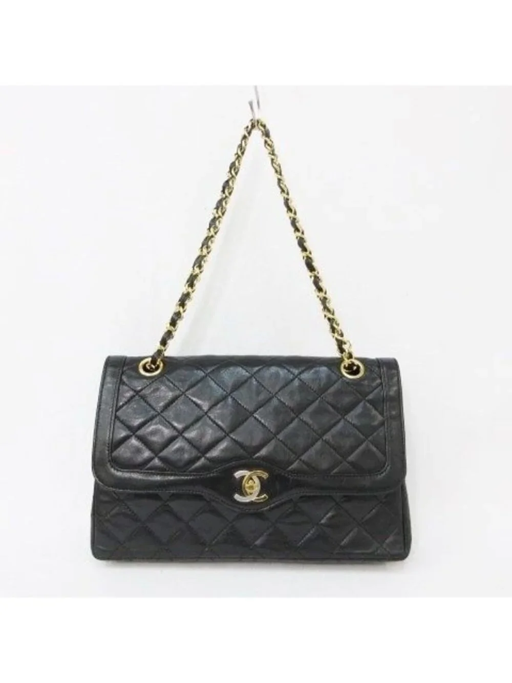 Chanel Shoulder Bag Chain Quilted CC Logo Leather Black